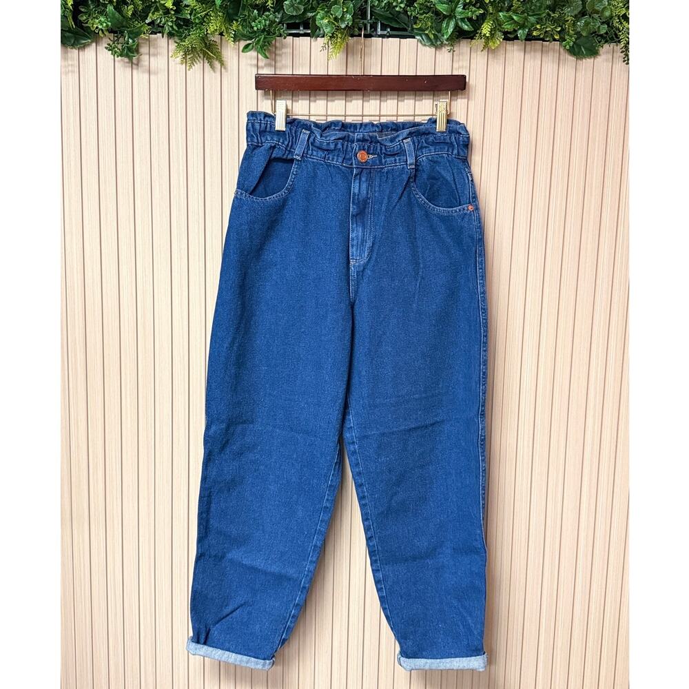 DAMYLLER Paperbag High Rise Tapered Mom Jeans 100% Cotton Size US 8
